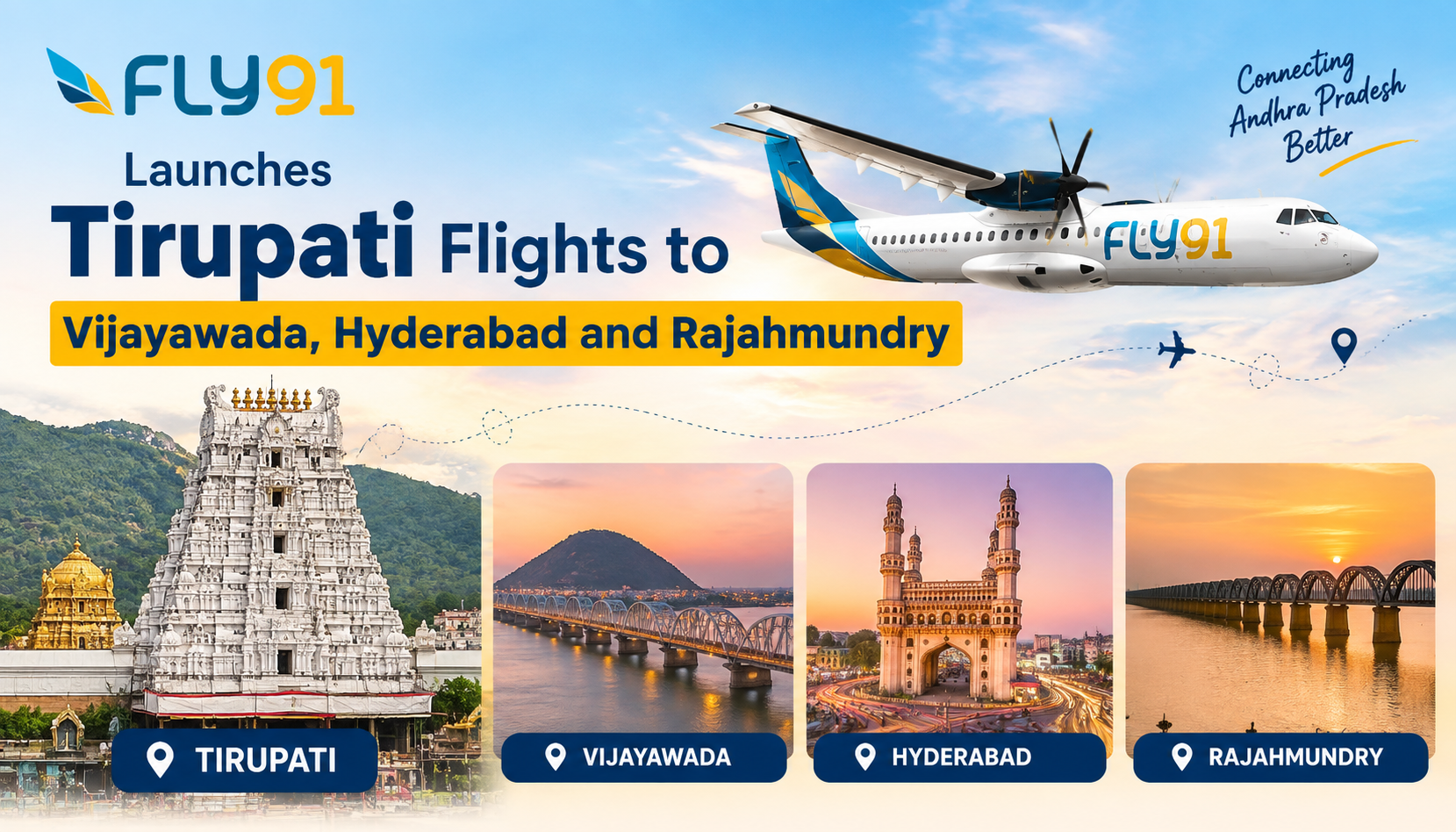 FLY91 Launches Tirupati Flights to Vijayawada, Hyderabad and Rajahmundry