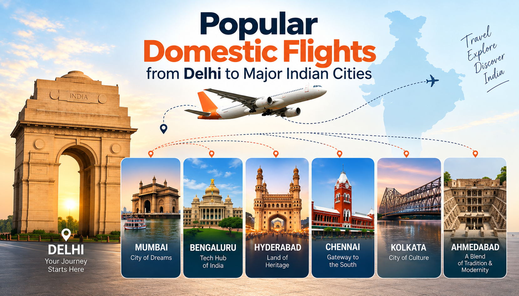 Popular Domestic Flights from Delhi to Major Indian Cities